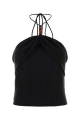 Strappy Halter Ribbed Sweater — Black