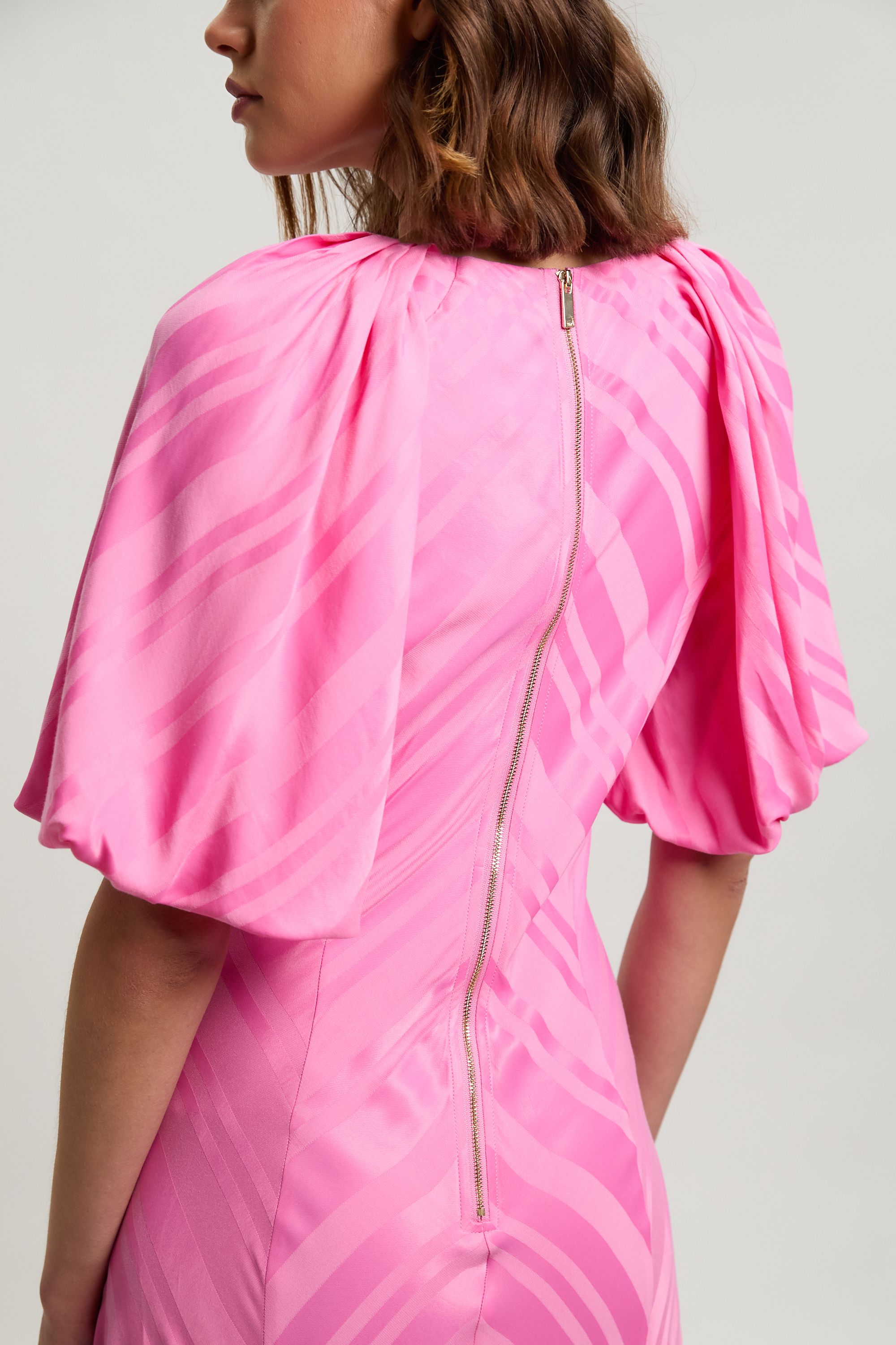 Karen Millen Womens Stripe Fabric Detail Fluid Short Sleeve Midi Dress - Pink Viscose