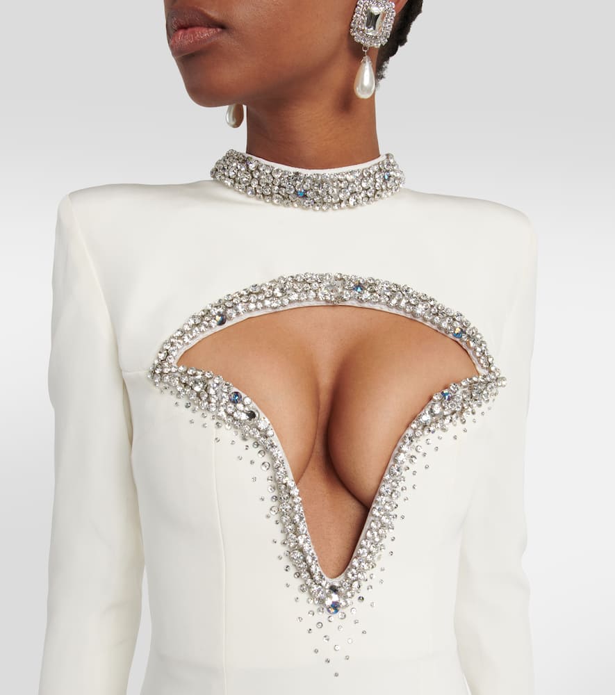 Crystal-embellished silk cutout gown