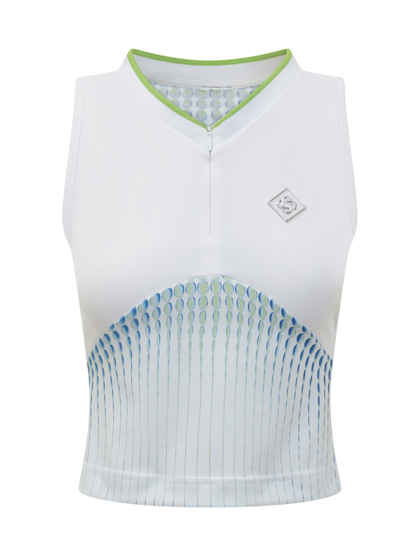 White Printed V Neck Top