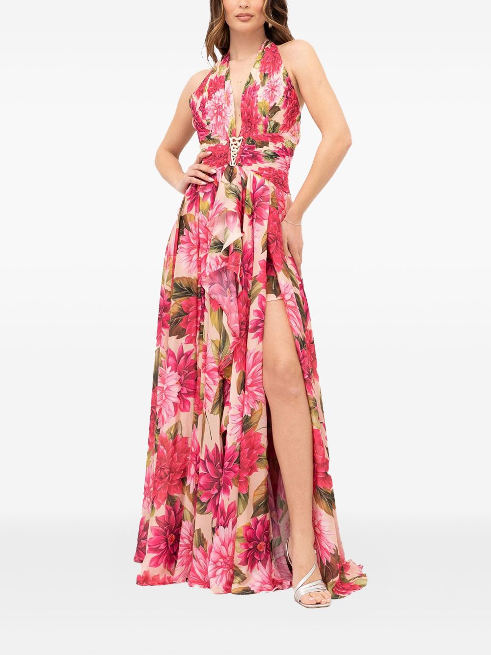 Floral-print halter-neck dress - Pink