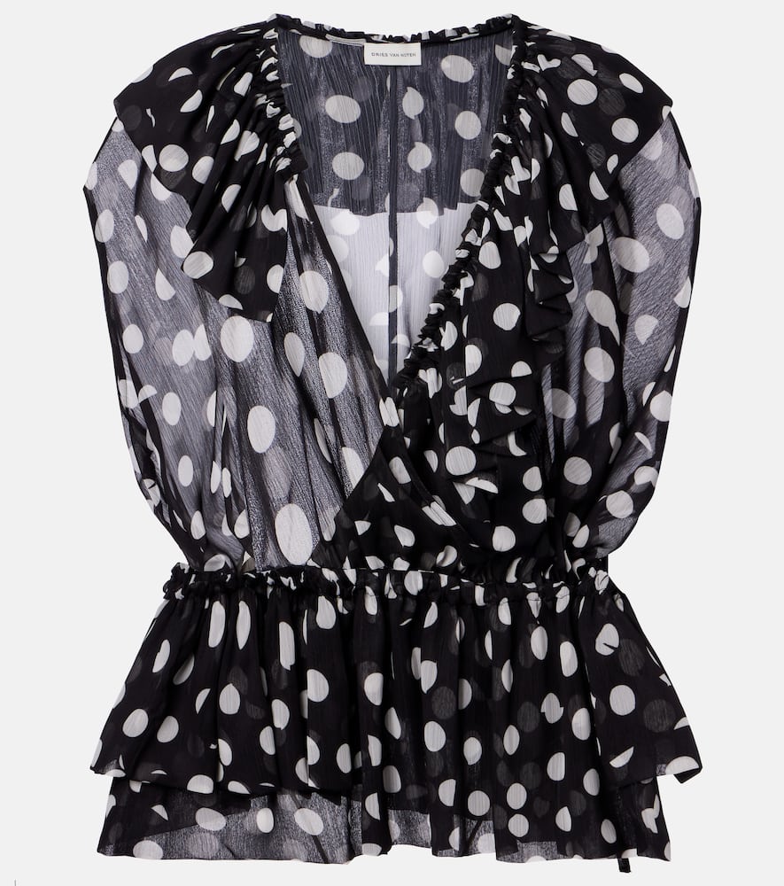 Polka-dot ruffled top