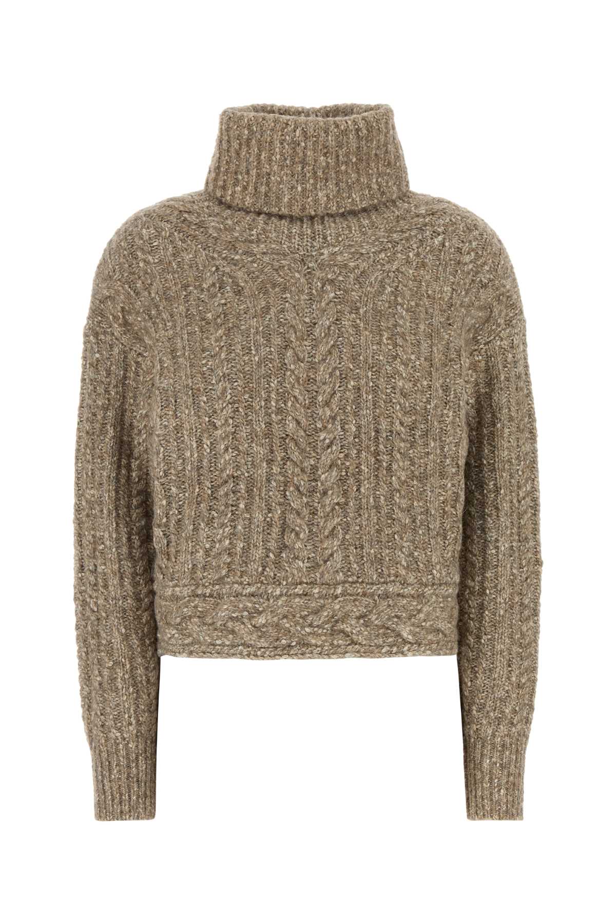 Cable-Knit Wool Blend Sweater — Taupe