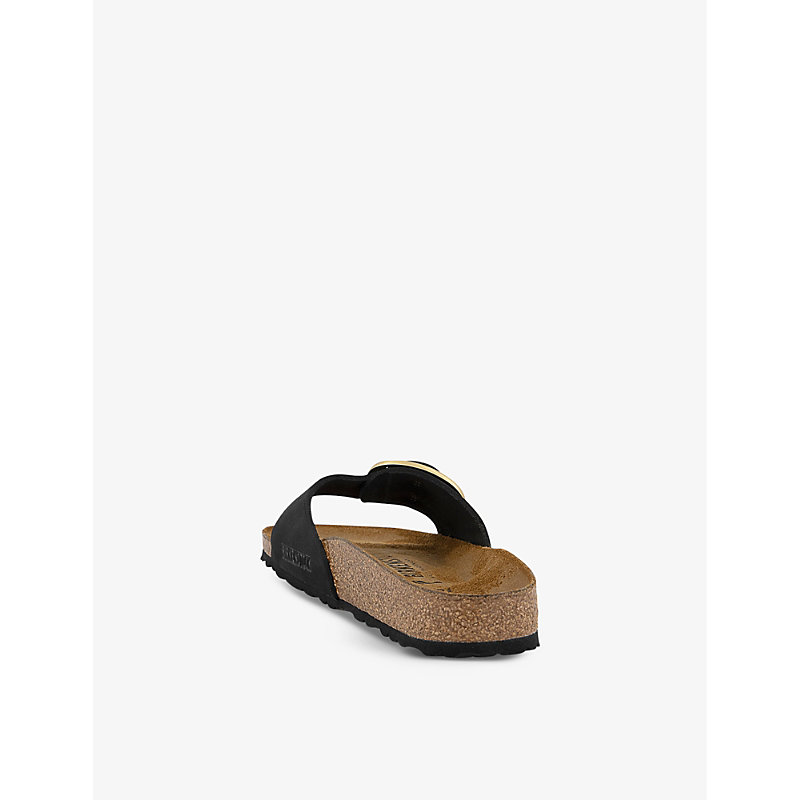 Womens Black Nubuck Madrid Oversized Buckle Leather Sandals