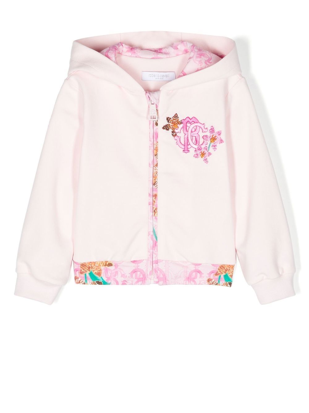 Monogram-embroidered zip-front hoodie - Pink