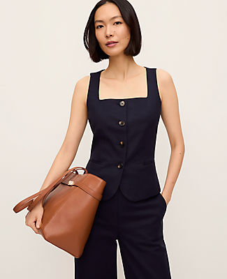 Ann Taylor The Cutaway Square Neck Vest in Doubleweave