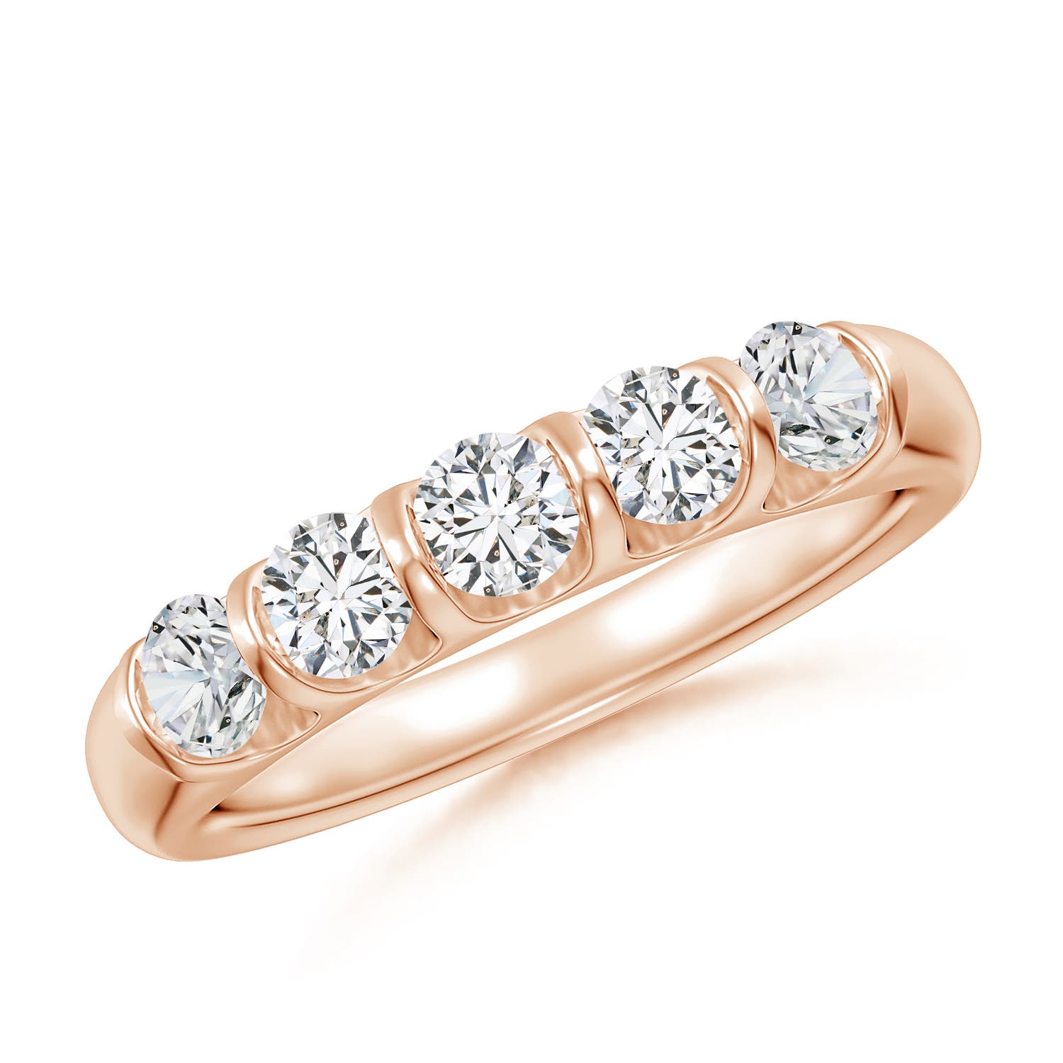 Angara 0.73 Carat Bar Set Five Stone Round Diamond Wedding Ring for Her in 14K Rose Gold