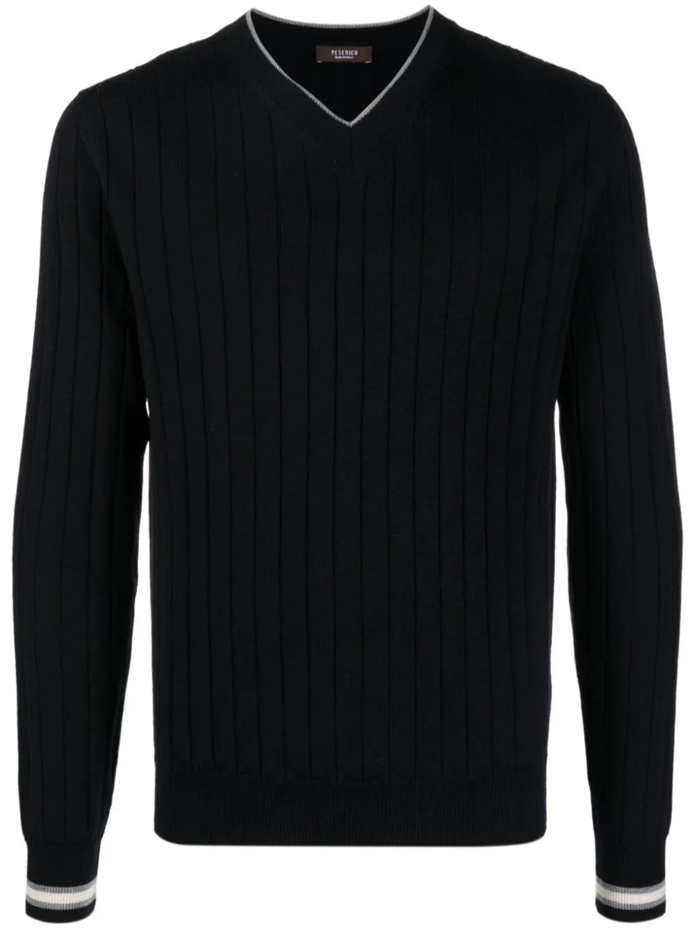Virgin Wool Ribbed-Knit Sweater — Black