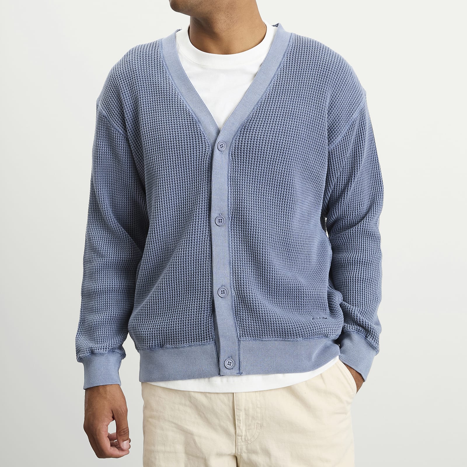 Men's Heavy Snug Thermal Cardigan Blue Grey