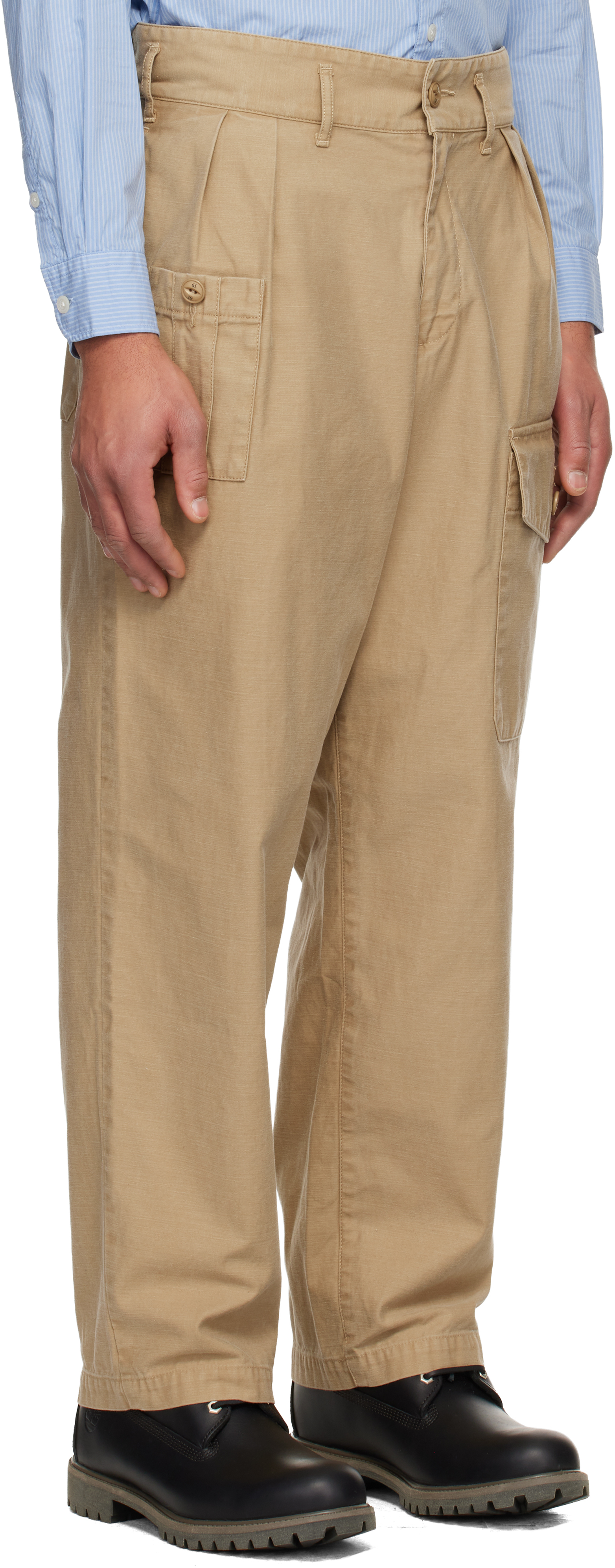 Beige Two Tuck Cargo Pants