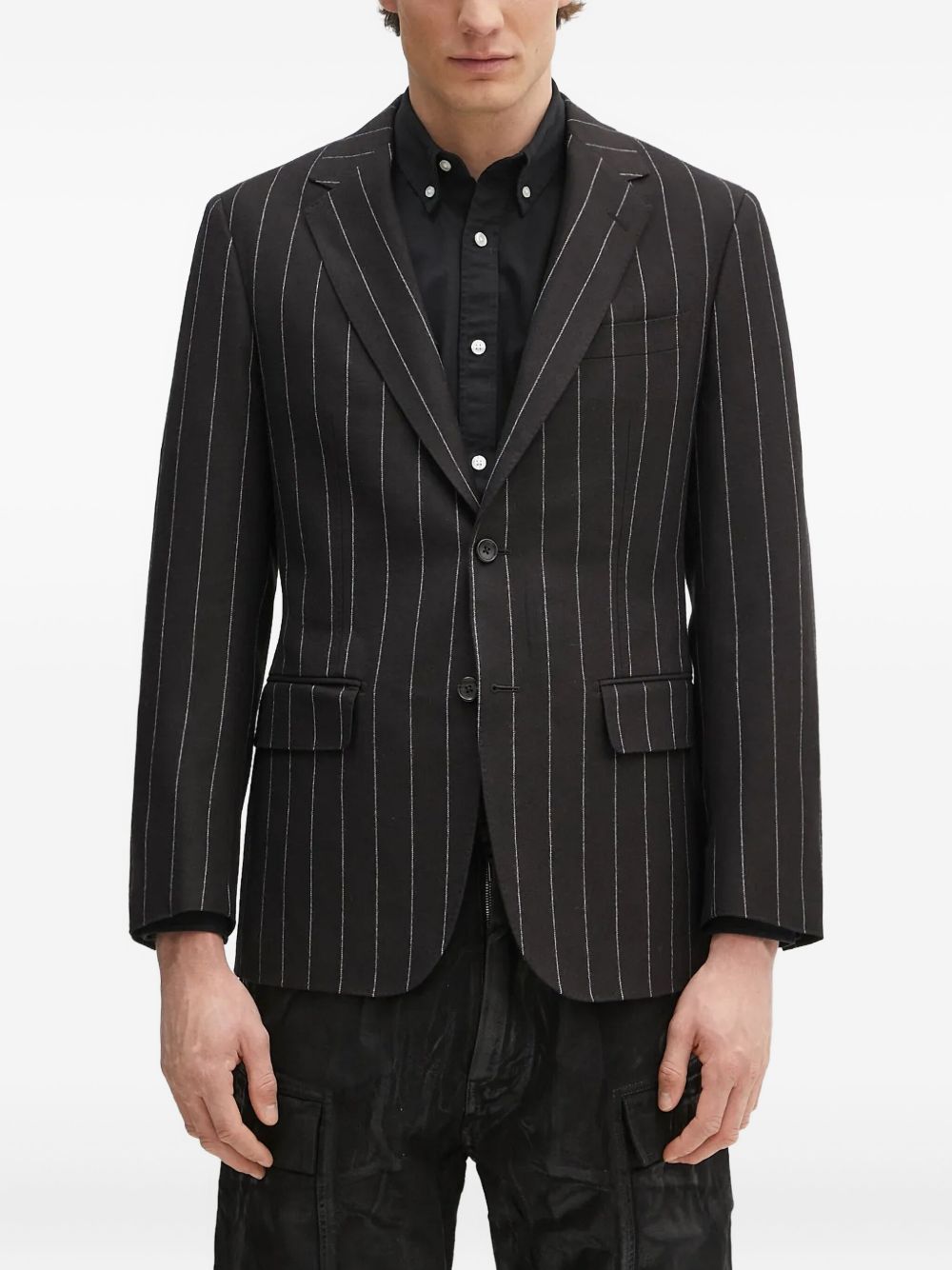 Pinstripe single-breasted blazer - Black