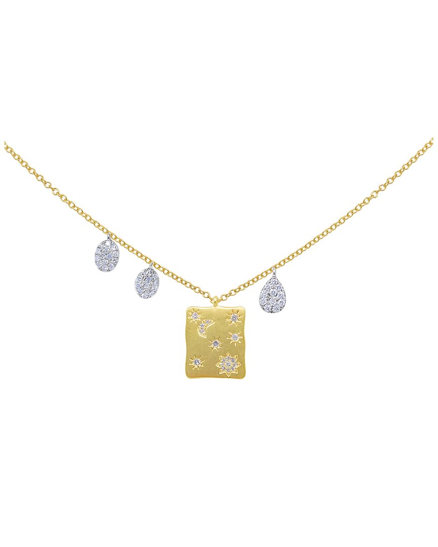 14K 0.29 Ct. Tw. Diamond Paperclip Moon & Star Charm Necklace