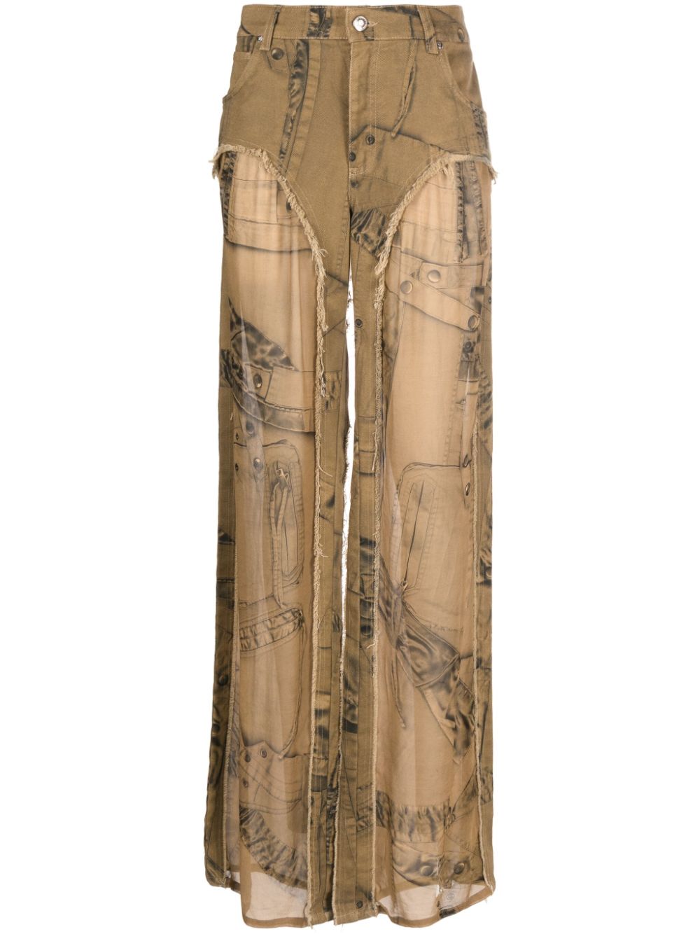 Semi-sheer panel trousers - Brown