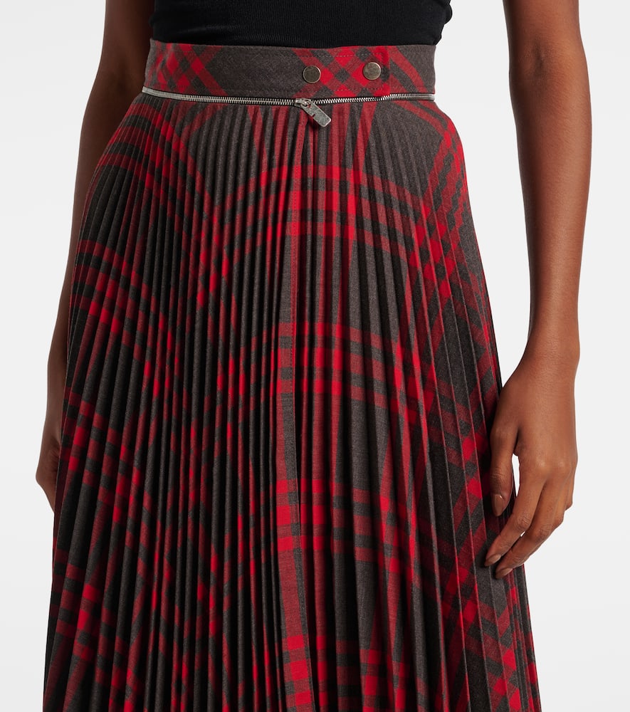 Check plissé midi skirt