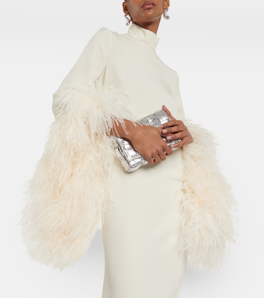 Del Rio feather-trimmed maxi dress