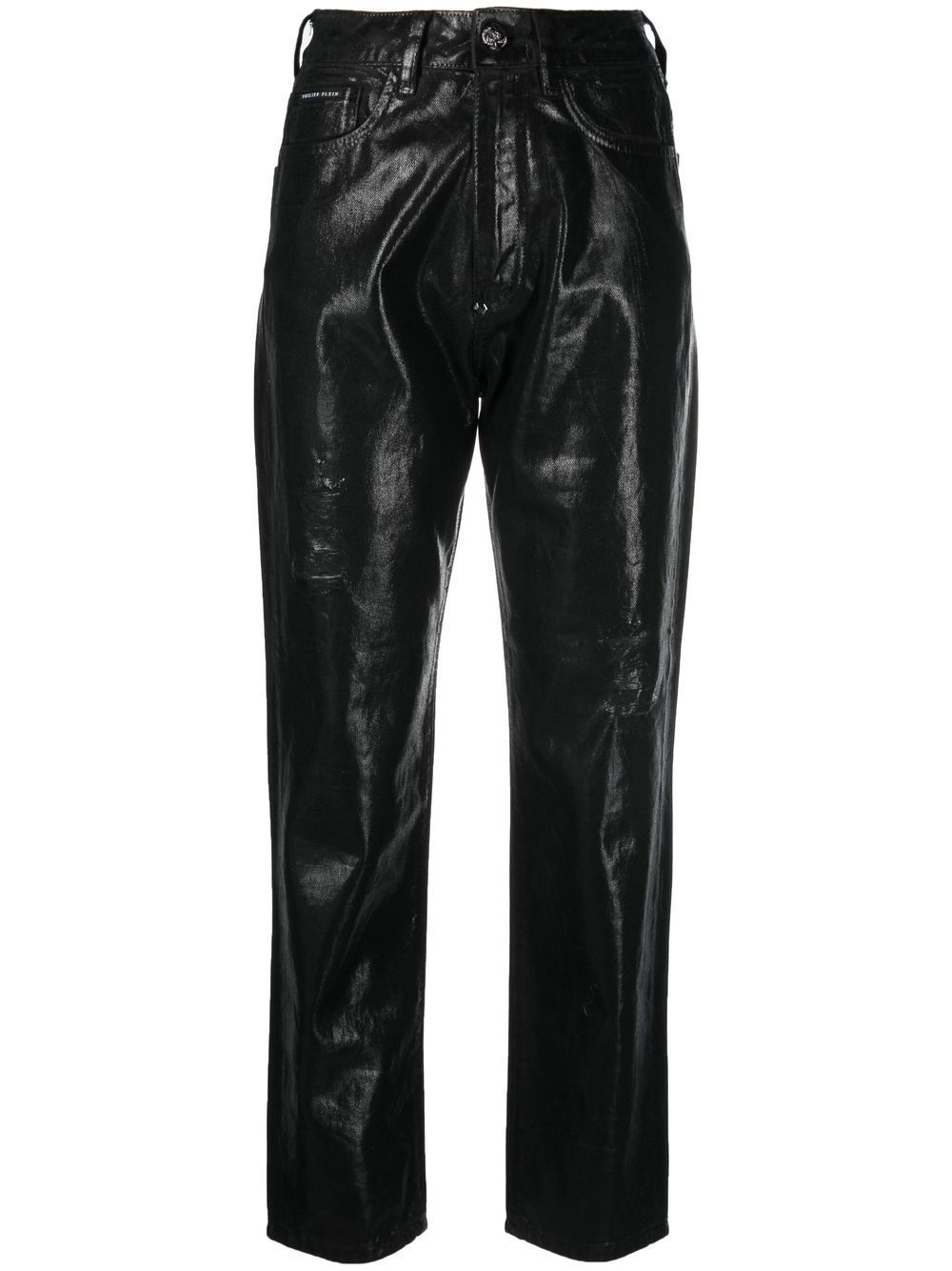 Metallic cropped boyfriend jeans - Black