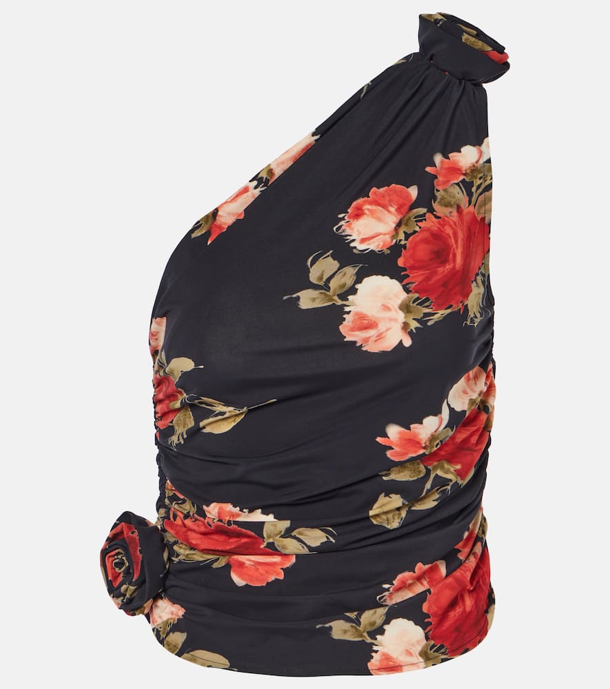 Floral ruched one-shoulder top