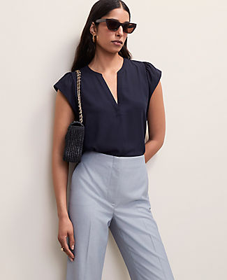 Ann Taylor Mixed Media Flutter Sleeve Top