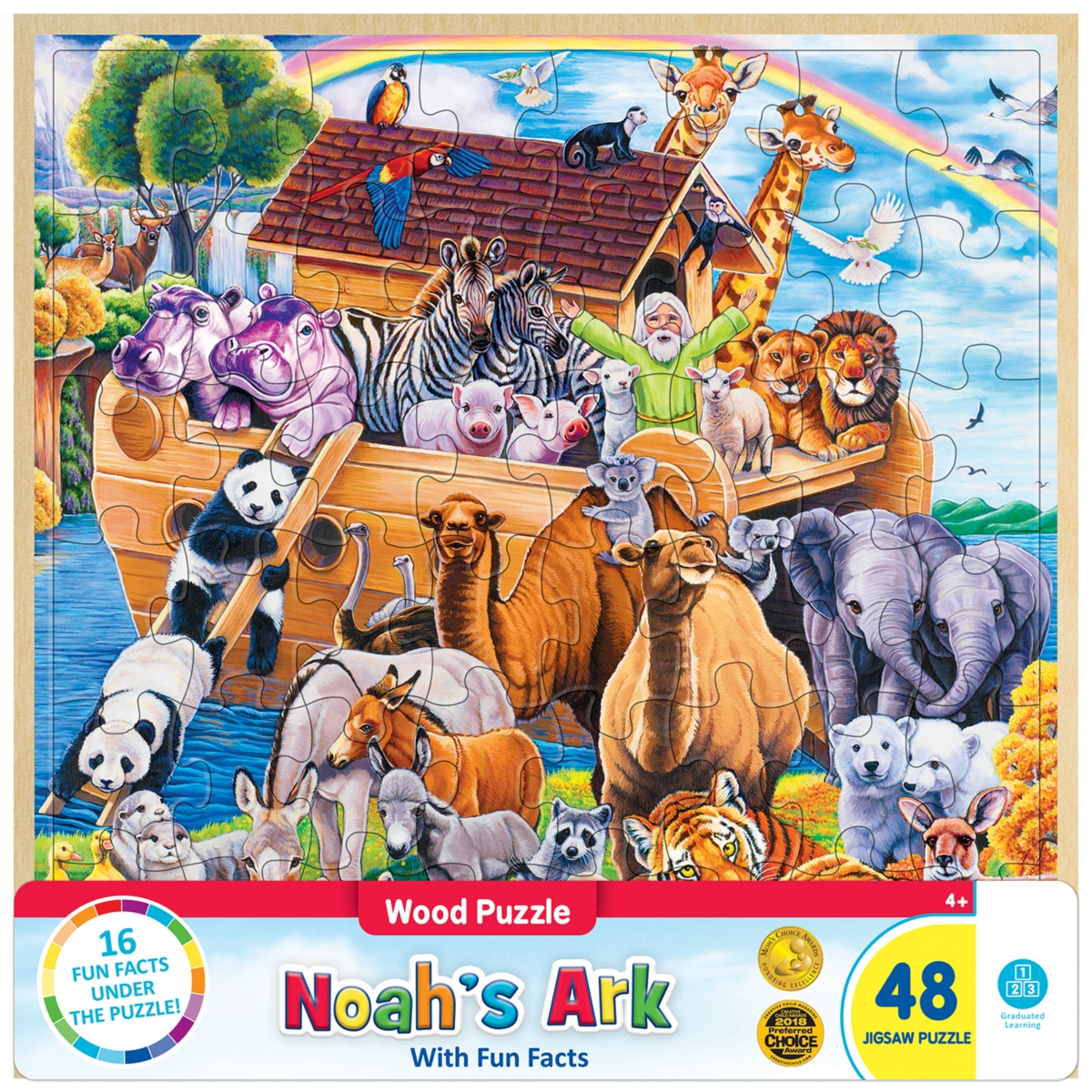 Wood Fun Facts - Noah's Ark 48 Piece Wood Jigsaw Puzzle - Multicolor