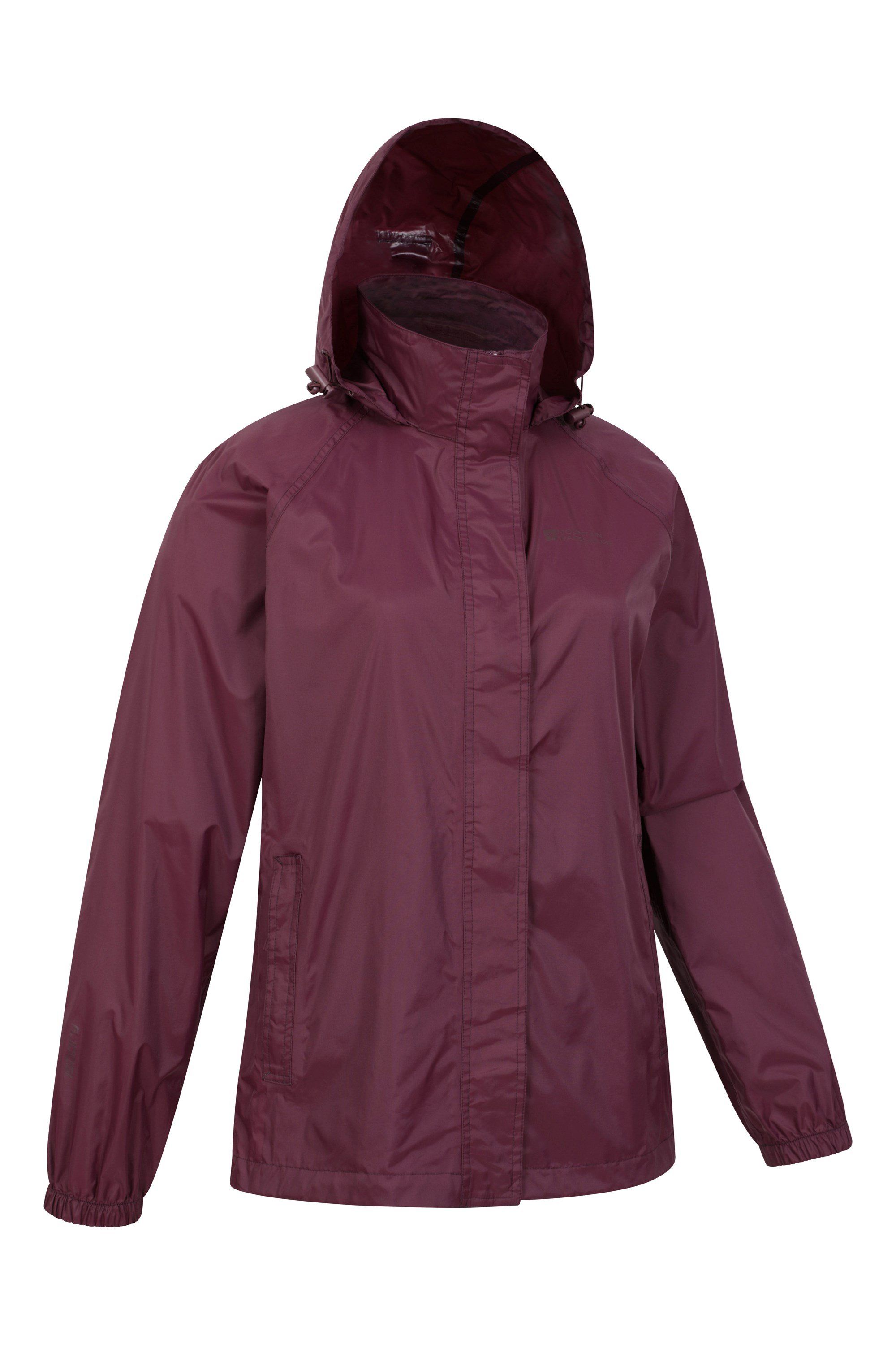 Mountain Warehouse Women's Pakka Waterproof Jacket Packable Foldaway Hood in Dark Mauve