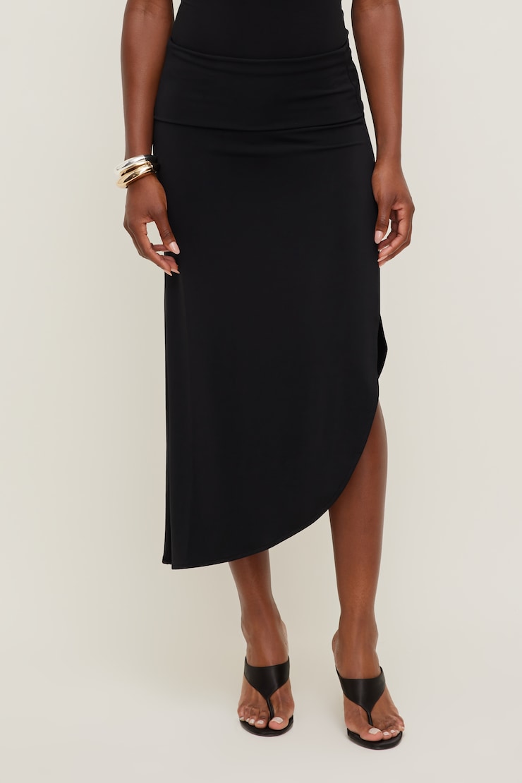 Sculpt Slit Midi Skirt - Black - Women Clothing