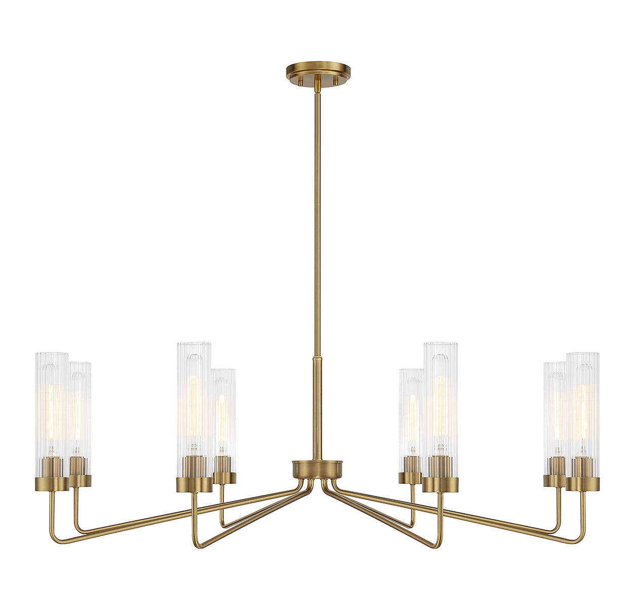 Warm Brass Eight Light Chandelier from the Baker Collection