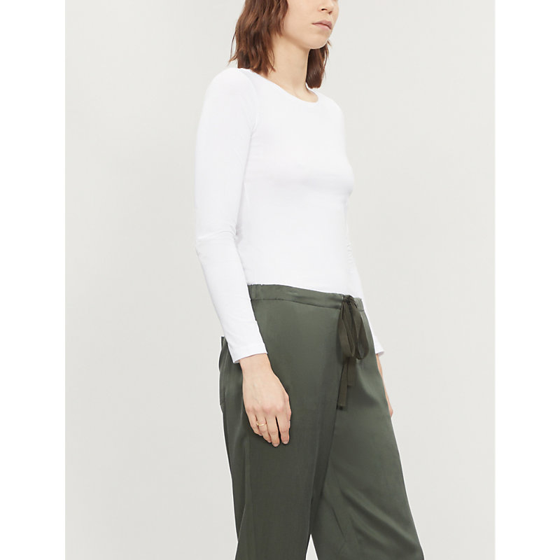 Womens White Essential Long Sleeve Stretch-cotton top