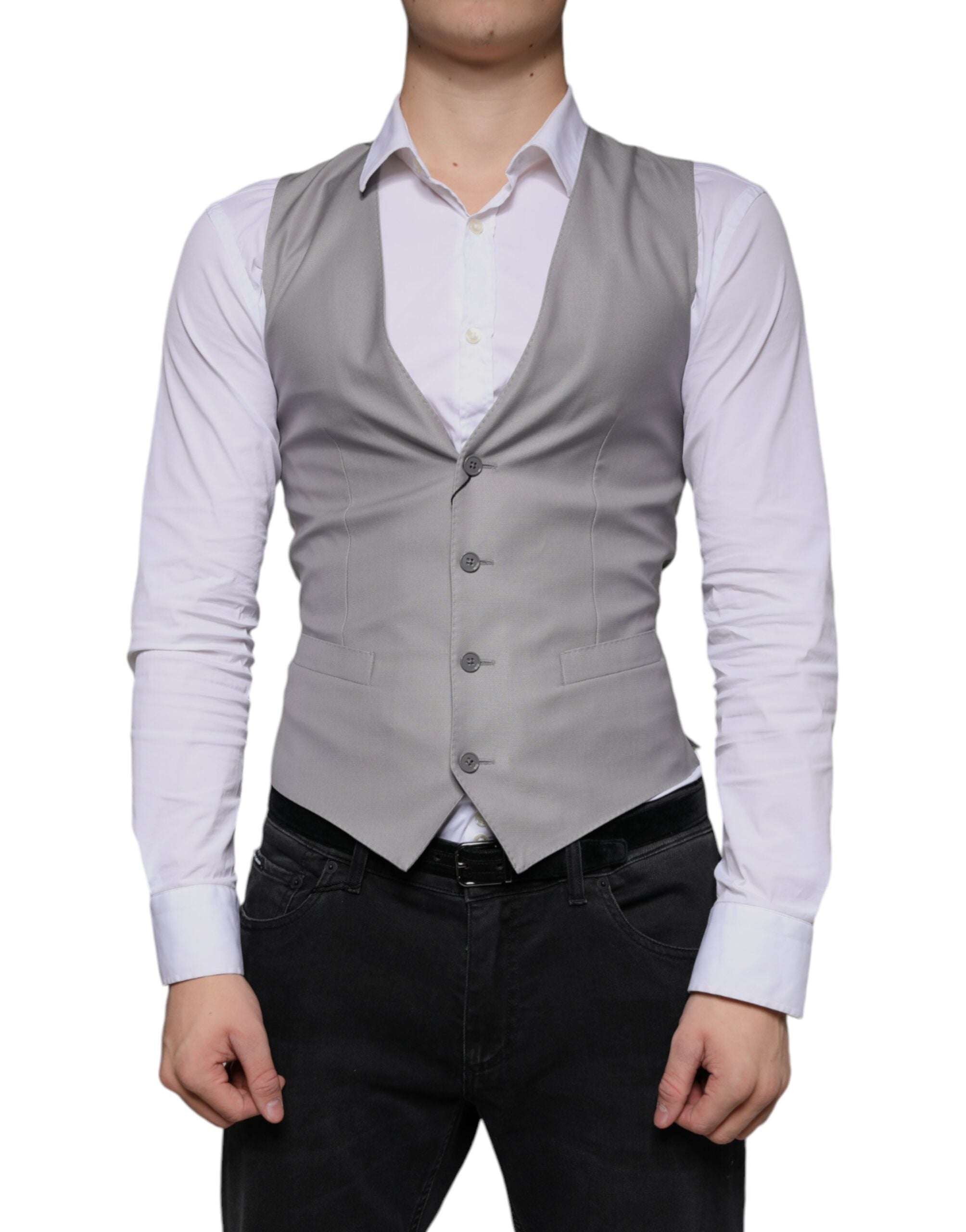 Virgin Wool and Silk Formal Waistcoat — Gray
