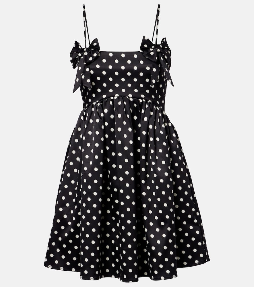 Bow-detail polka-dot satin minidress