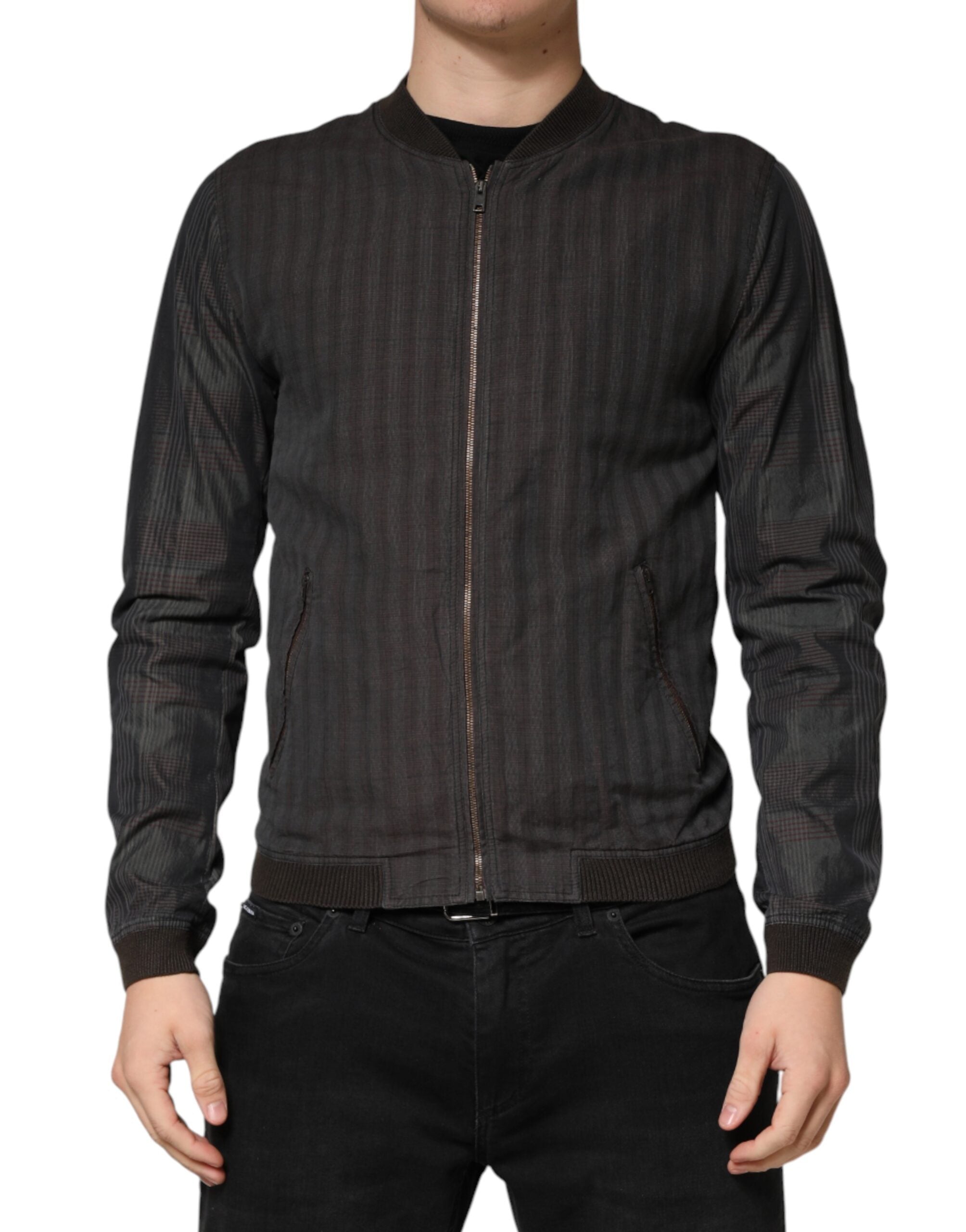 Cotton-Linen Striped Bomber Jacket — Black