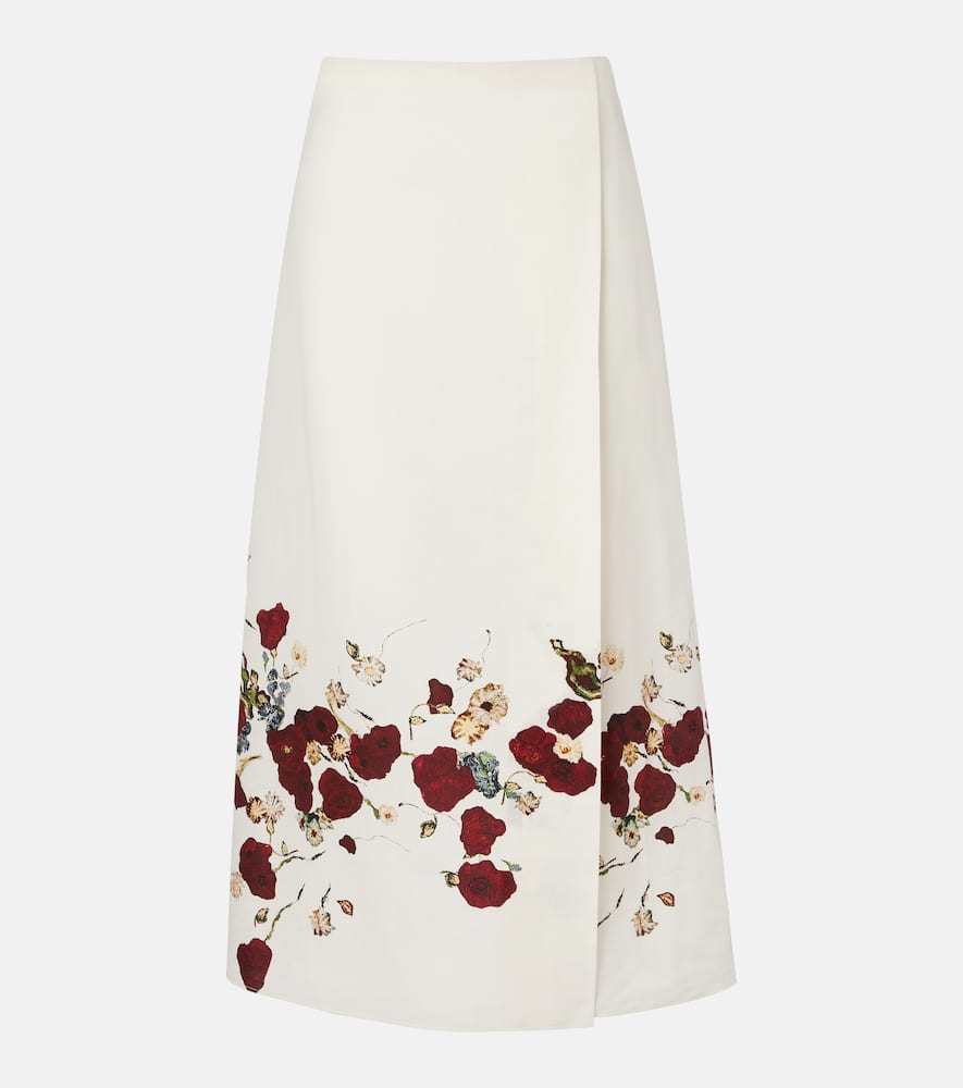 Demi floral silk and cotton midi skirt