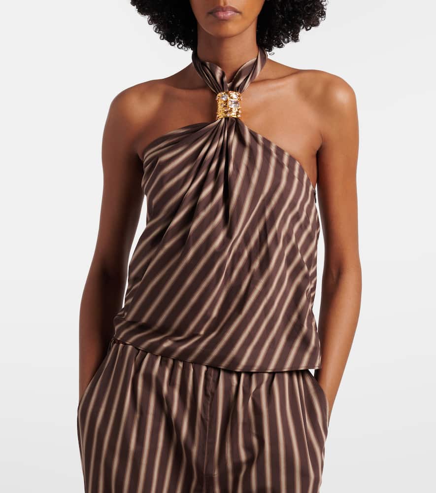 Gathered striped cotton-blend top
