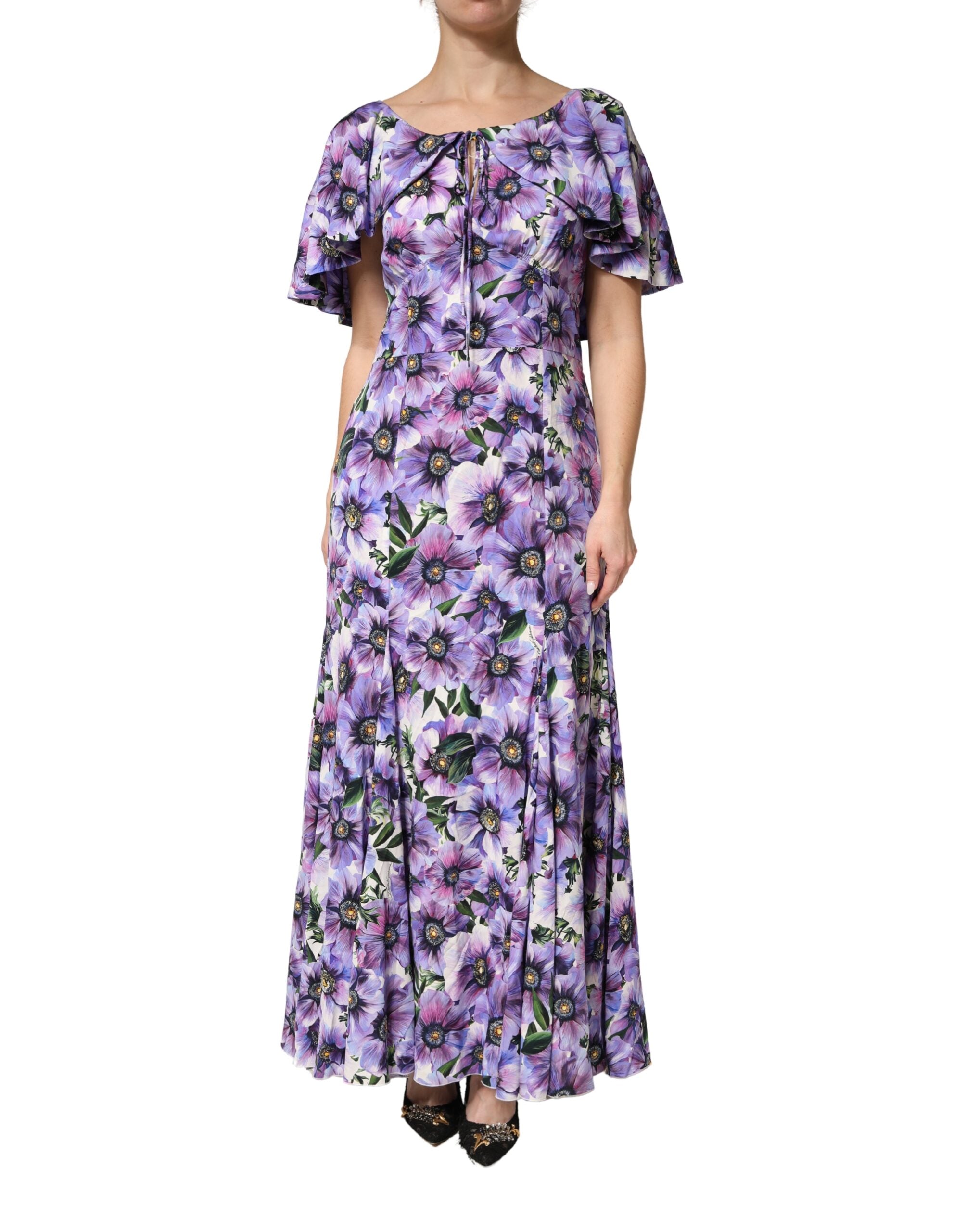 Purple Floral Silk Dress — Purple