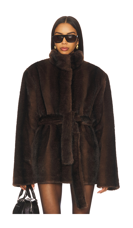 Lovers and Friends x Christina Elezaj Andrea Faux Fur Jacket in Brown. S. Also in M