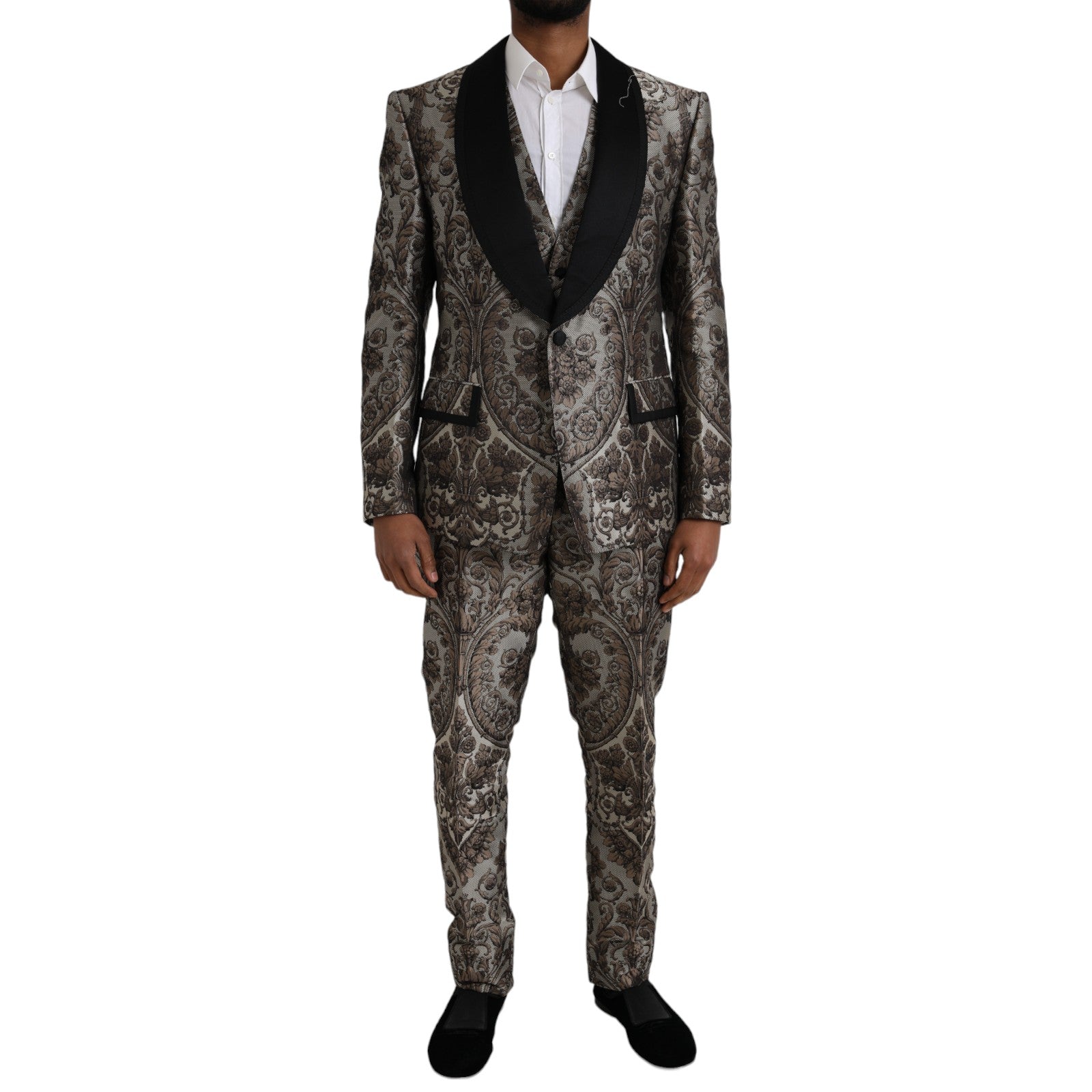 Floral Jacquard Pant Suit — Brown