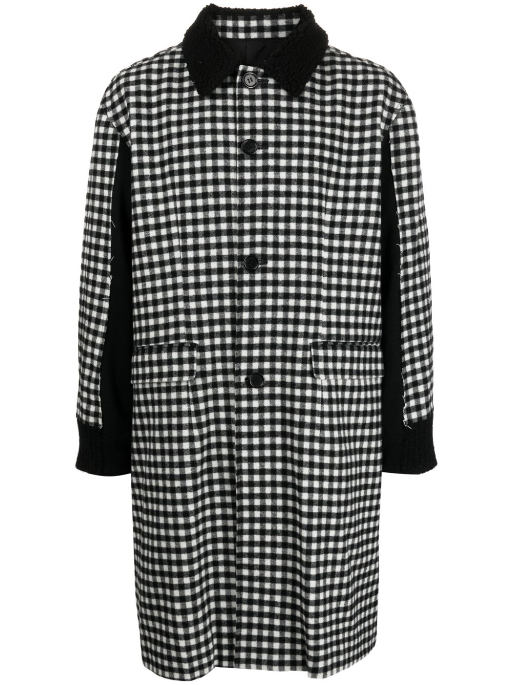 Check-print single-breasted coat - Black