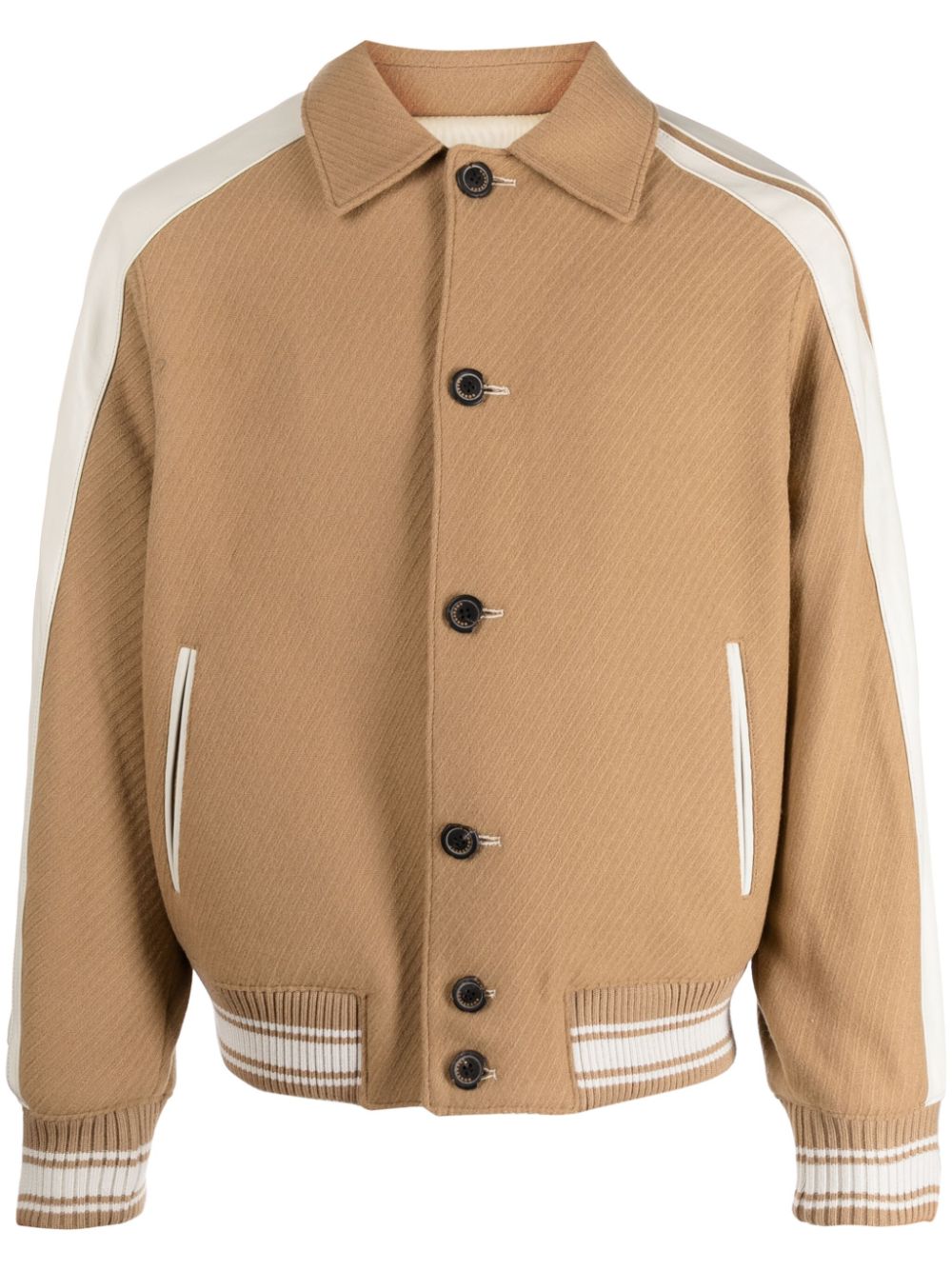 Button-down ribbed bomber jacket - Neutrals