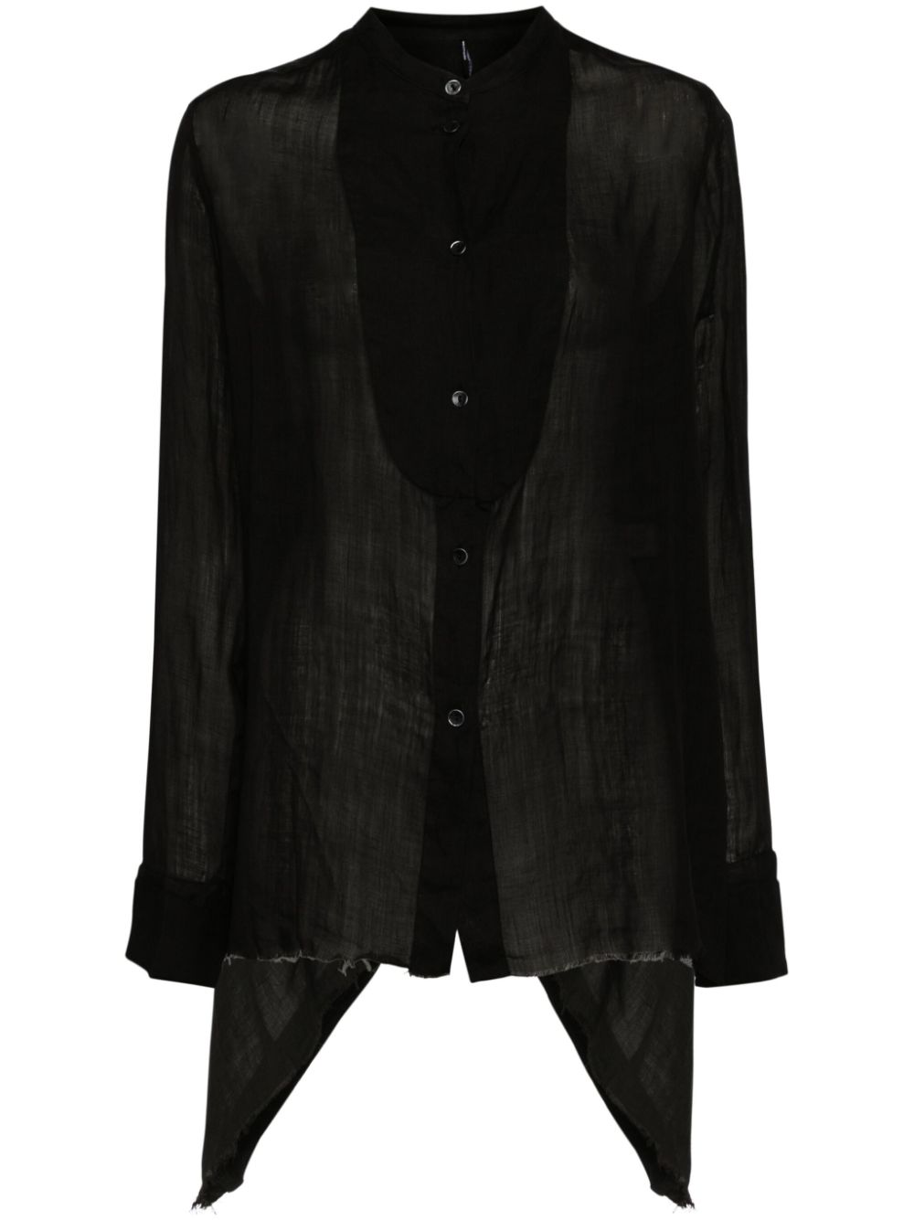 Band-collar raw-cut hem shirt - Black