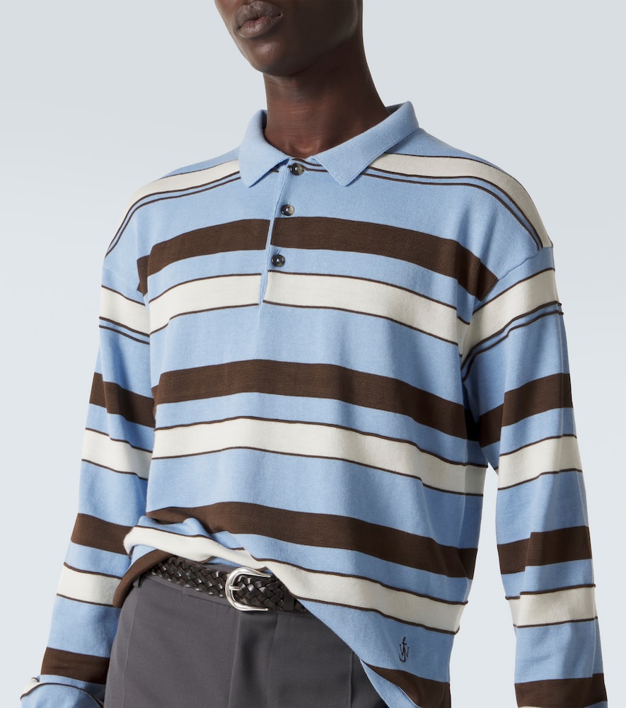 Striped cotton and wool-blend polo shirt