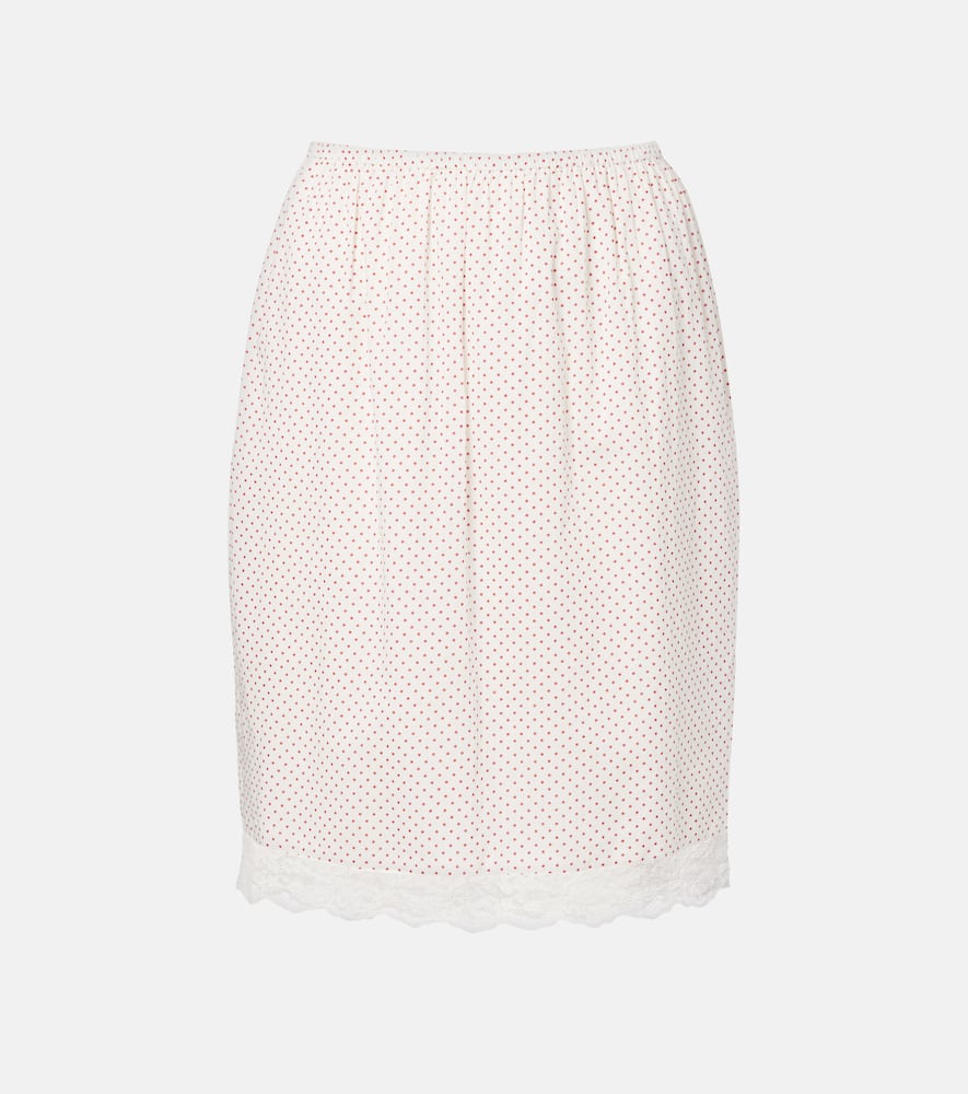 Marlowe lace-trimmed polka-dot cotton midi skirt