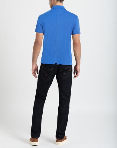 Man Polo shirt Blue Size L Cotton, Elastane
