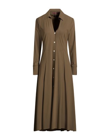 Woman Midi dress Military green Size 8 Nylon, Elastane