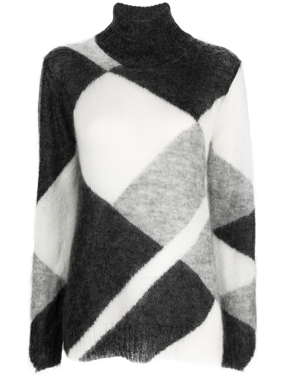 Colour-block roll-neck jumper - Grey