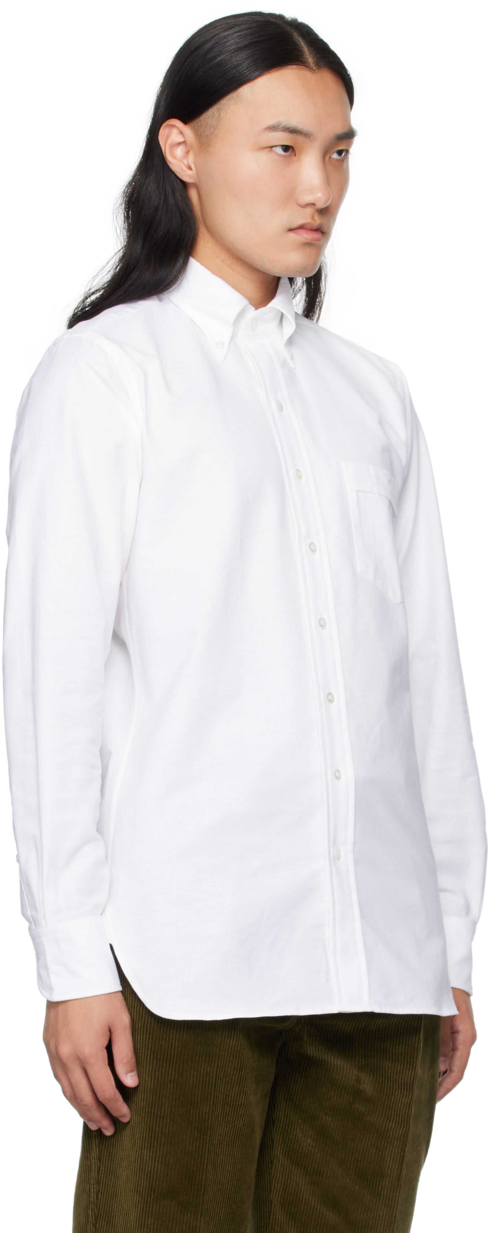 Drake's White Oxford Cotton Cloth Button-Down Shirt