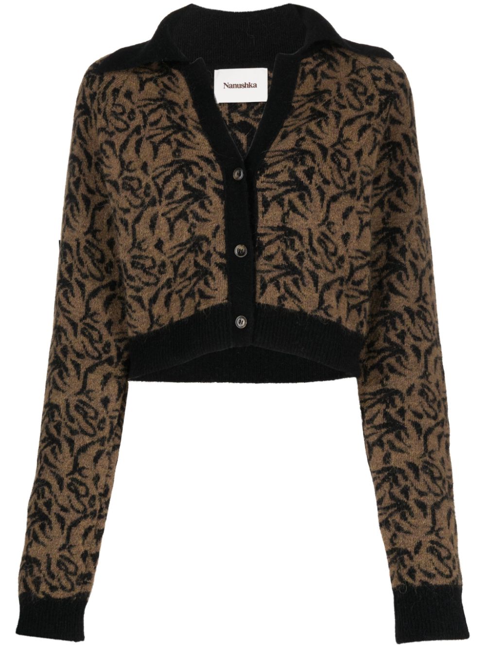 Graphic-print wool-blend cardigan - Black