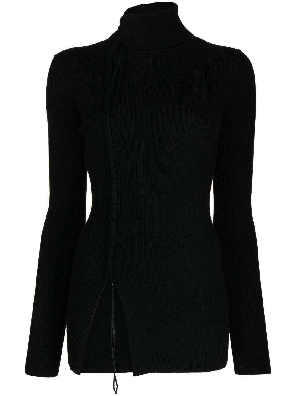 Front-slit wool knitted top - Black