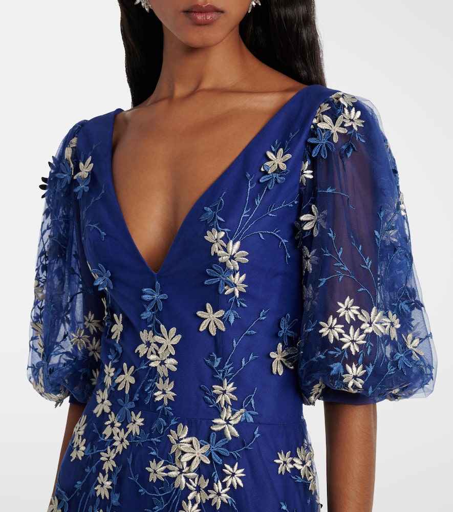 Floral-appliqué tulle gown