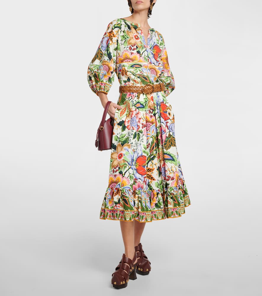 High-rise floral cotton midi skirt