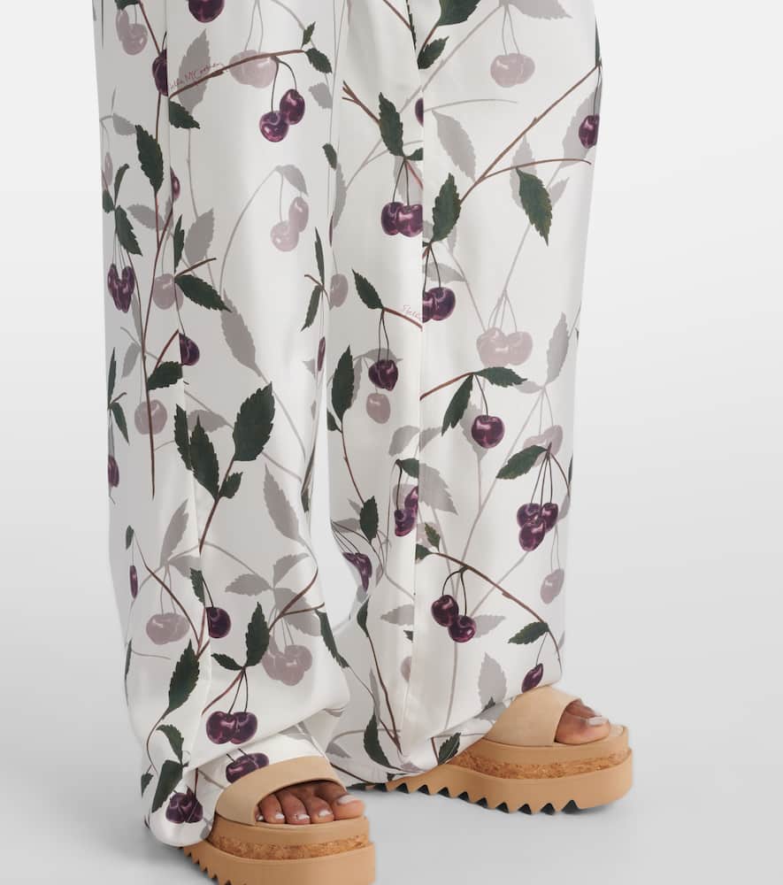 Printed silk twill wide-leg pants