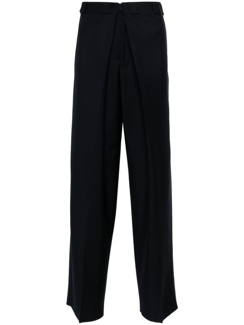 Midnight Blue Wool Blend Wide-leg Pant